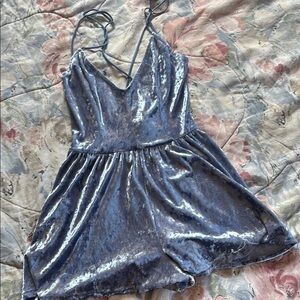 La Hearts Shimmering Blue Velvet Romper